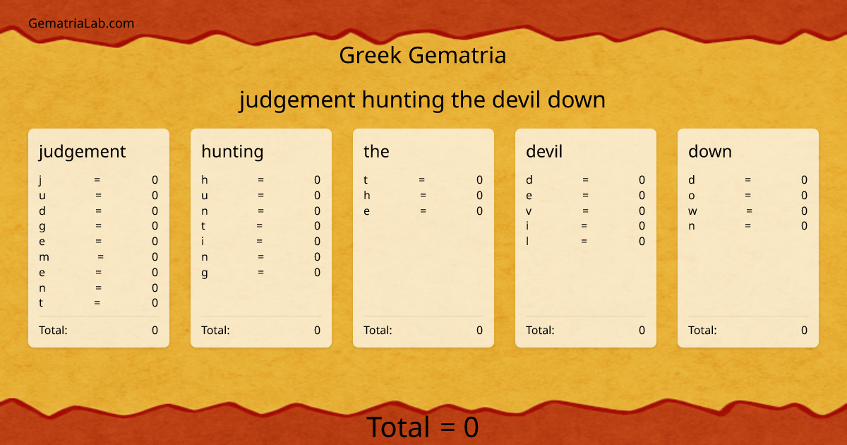judgement hunting the devil down in greek Gematria